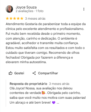 Avaliação 5 estrelas no Google de Joyce Souza