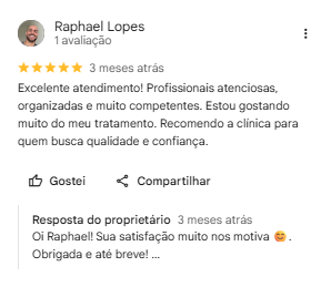 Avaliação 5 estrelas no Google de Raphael Lopes