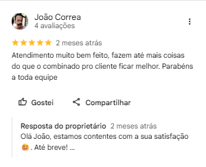 Avaliação 5 estrelas no Google de João Correa