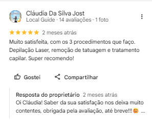 Avaliação 5 estrelas no Google de Cláudia Da Silva Jost